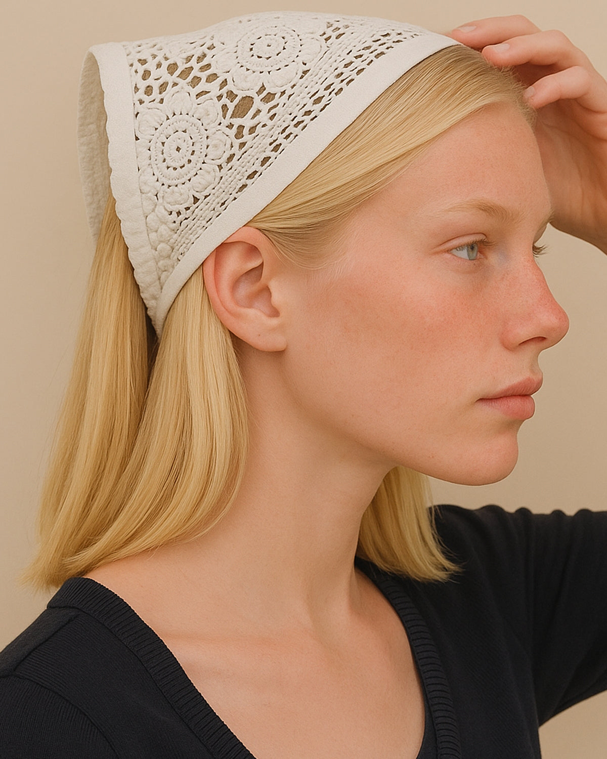 Fichu triangle ROMARIN Crochet Ecru