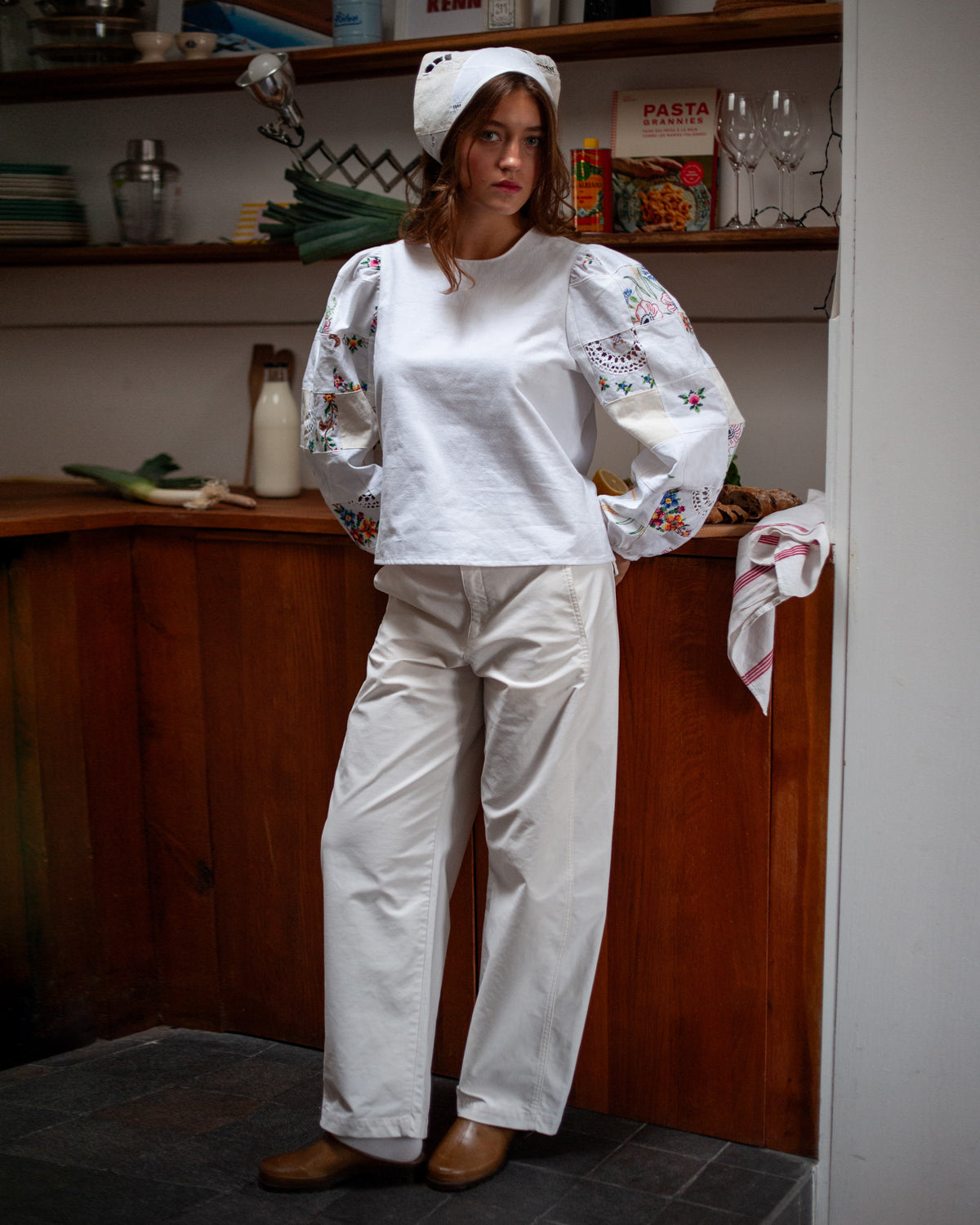 Blouse CAMELIA - Upcycled linen patchwork, unique, sustainable